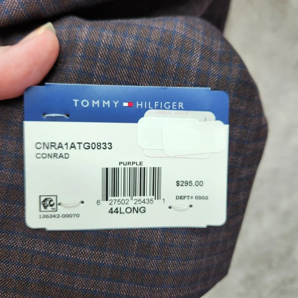 Tommy Hilfiger Conrad Sport Coat Mens 44L 44 Long Purple Plaid TH Flex $295 New